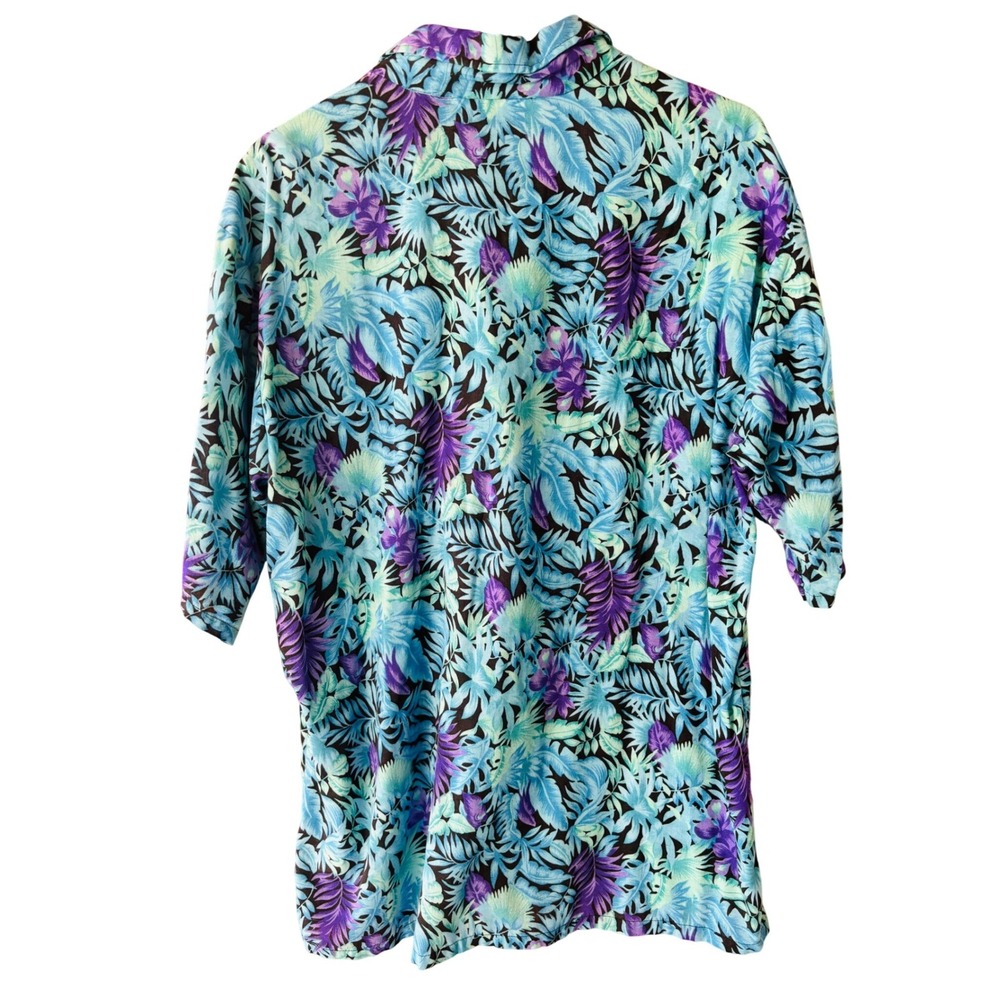 Jordache Basics Mens XL Vintage Tropical Leaf Button Down Shirt Short Sleeve USA - Picture 2 of 8
